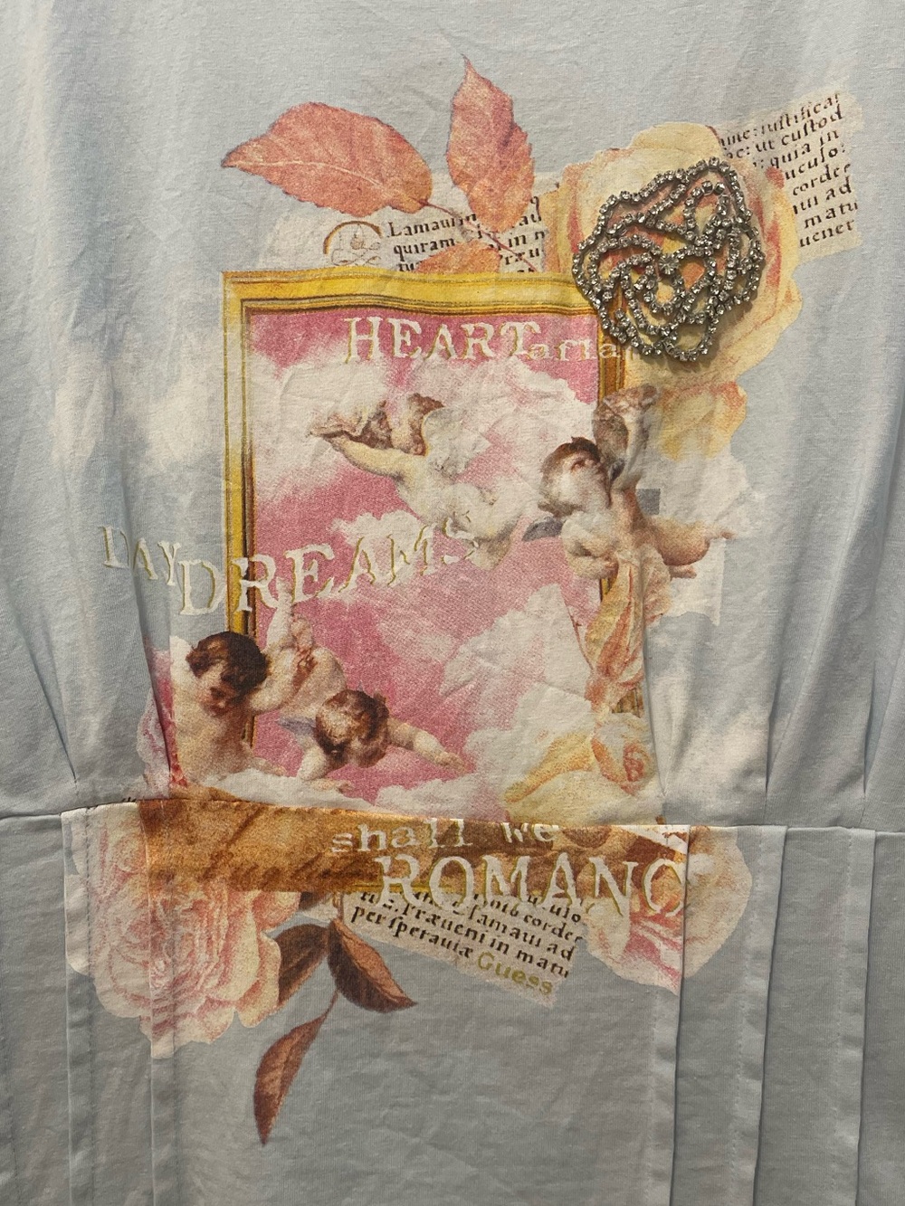 Guess Light Blue Sleeveless Corset Tee with Pink & Cream Accents, & Rhinestones - Picture 2 of 8